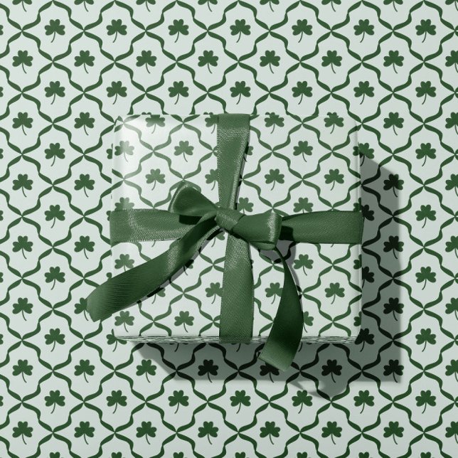 Papel De Presente St. Patrick's Day Classic Green Shamrock Lattice  (Criador carregado)