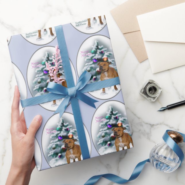 Papel De Presente Staffordshire Bull Terrier Christmas (Presentear)