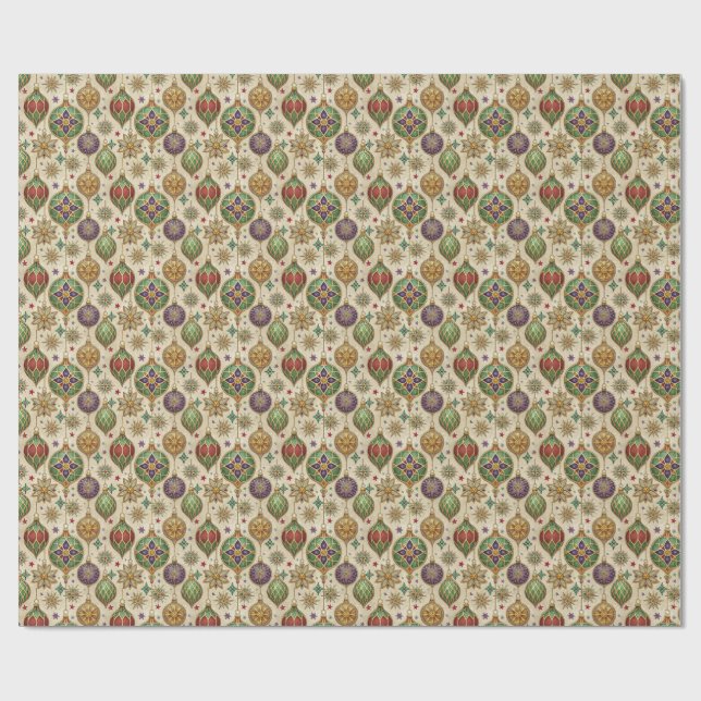 Papel De Presente Stained Glass Christmas Ornaments Wrapping Paper (Aberto)
