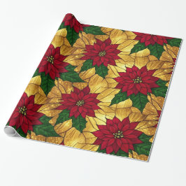 Papel De Presente Stained Glass Poinsettia Elegant Christmas