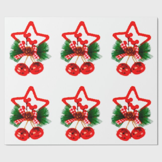 Papel De Presente Star, Holly and Bells Ornament Wrapping Paper (Aberto)