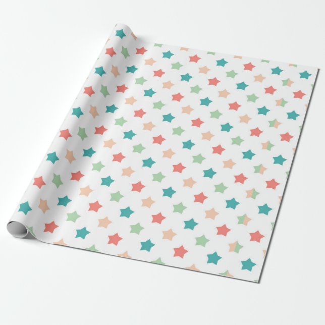 Papel De Presente Star Patterns: Red, Green, Blue, and Peach Delight (Desenrolado)