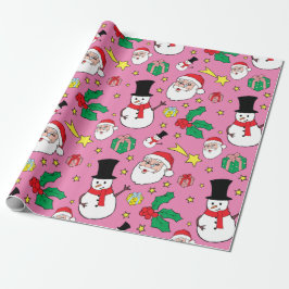 Papel De Presente Star Santa Claus Snowman Padrão de Natal Rosa