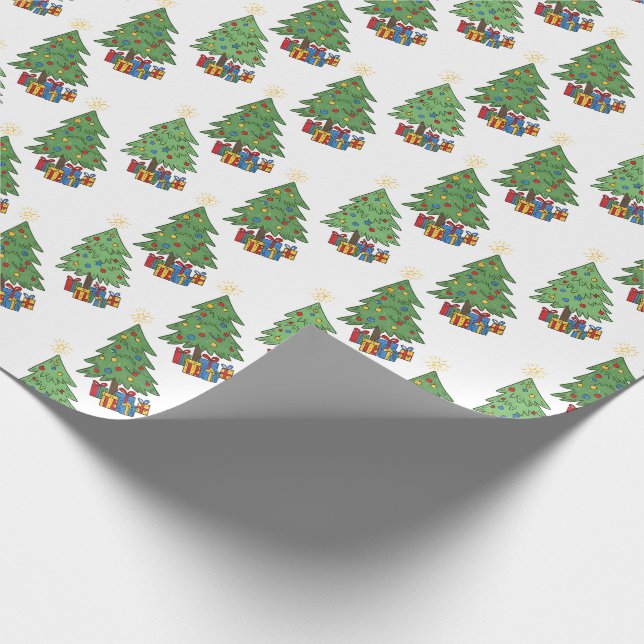 Papel De Presente Star-topped Christmas Trees and Gifts Pattern (Ponta)