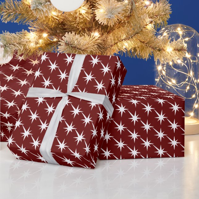 Papel De Presente Starburst Burgundy e padrão branco (Feriados)