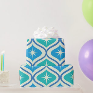 Papel De Presente Starbursts atômicos de meio século em Ogee de Teal