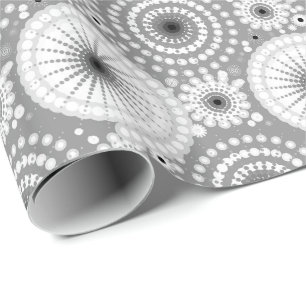 Papel De Presente Starbursts e pinwheels, cinza, preto e branco