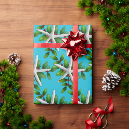 Papel De Presente Starfish branco na Holly Christmas Aqua