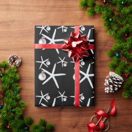 Papel De Presente Starfish e Ornament Natal tropical preto