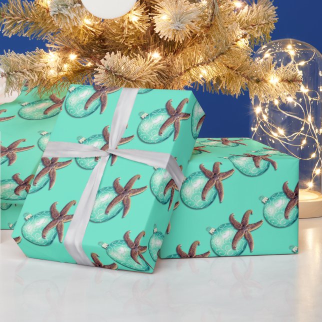 Papel De Presente Starfish Ornament Pattern Turquoise Natal (Feriados)