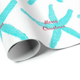 Papel De Presente Starfish Padrões Teal Red Beach Felry Natal