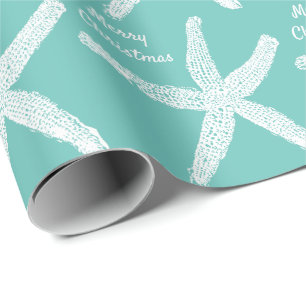 Papel De Presente Starfish Padrões Teal White Beach Feliz Natal
