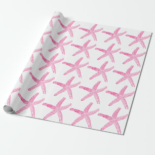 Papel De Presente Starfish Patteral Beach Coastal Rosa Quente