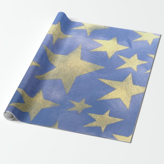 Papel De Presente Starry Blue e Dourado (Desenrolado)