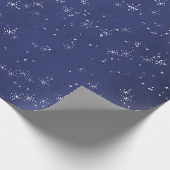 Papel De Presente Starry Night Blue Marinho Cinza Silver Confetti De (Ponta)
