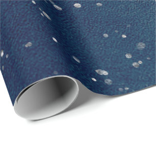 Papel De Presente Starry Night Blue Marinho Pontos Cinza Prata Confe