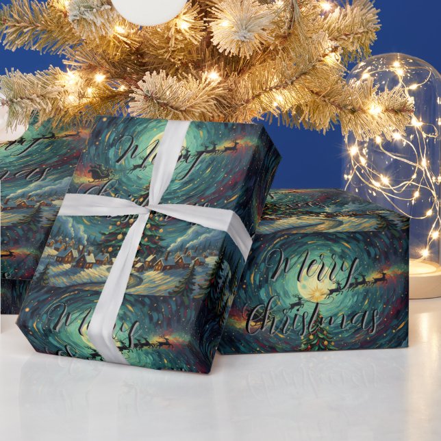 Papel De Presente Starry Night Christmas Wrapping Paper Santa Sleigh (Feriados)