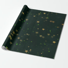 Papel De Presente Starry Night Deep Green Forest Dourado Emerald