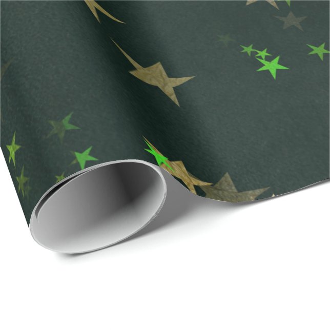 Papel De Presente Starry Night Deep Green Forest Dourado Emerald (Ponta do rolo)