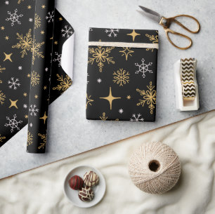 Papel De Presente Starry Night Dourado Snowflake Presente Natal Feri