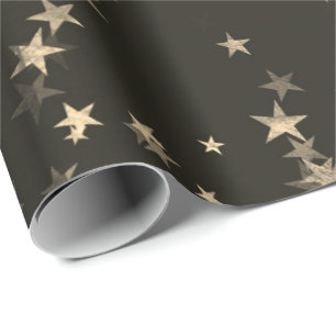Papel De Presente Starry Night Sepia Brown Forest Dourado Confetti