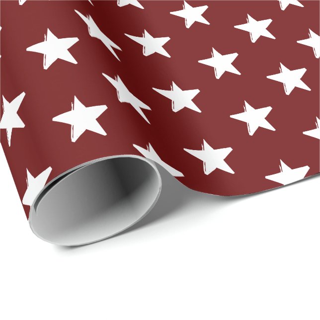 Papel De Presente Stars Burgundy Maroon White Standard (Ponta do rolo)