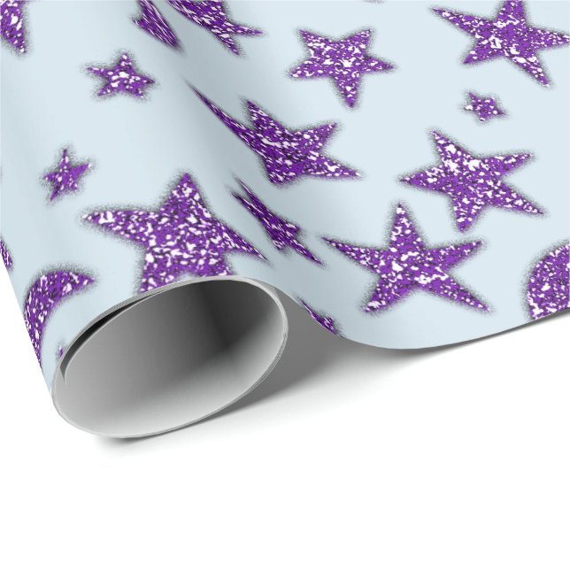 Papel De Presente Stars Lua Ametist Roxo Plum Pasta Azul Espontada (Ponta do rolo)