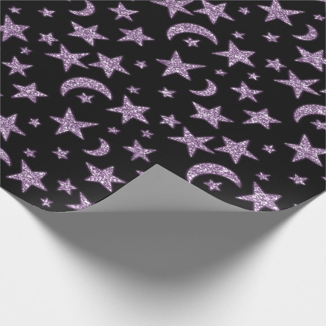 Papel De Presente Stars Moon Lavanda Roxo Preto Violeta (Ponta)