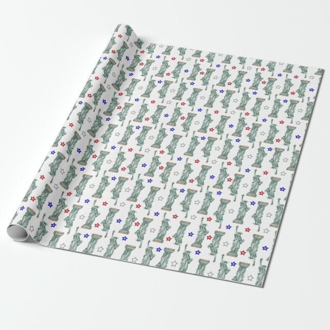 Papel De Presente Statue of Liberty - Patriotic Stars Wrapping Paper (Desenrolado)
