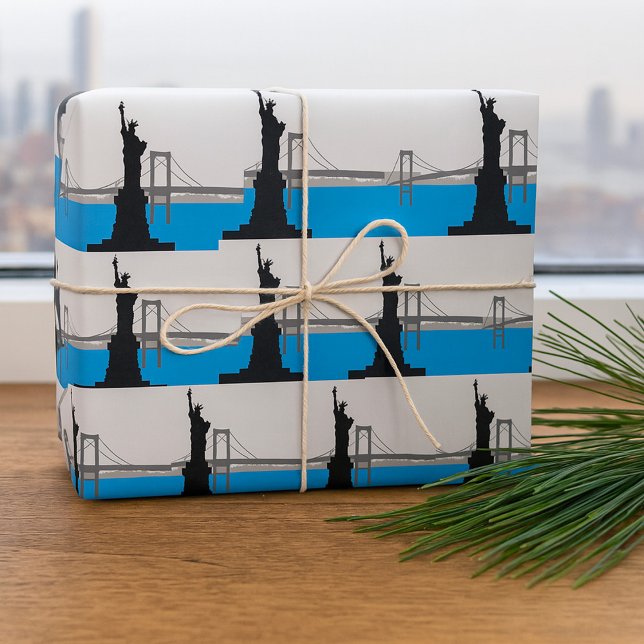 Papel De Presente Statue of Liberty Silhouette New York Skyline (Criador carregado)