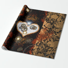 Papel De Presente Steampunk, coração bonito com engrenagens e pulsos
