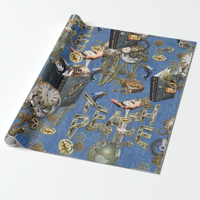 Papel De Presente Steampunk em Blue Denim (Desenrolado)