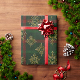 Papel De Presente Steampunk Snowflake Red and Green Tartan