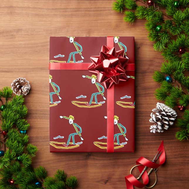 Papel De Presente Stickman de Surfe (Presente de Natal)