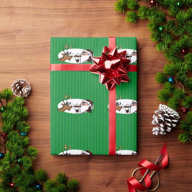 Papel De Presente Stogie Papais noeis e Reindeer Green WrapPaper (Presente de Natal)