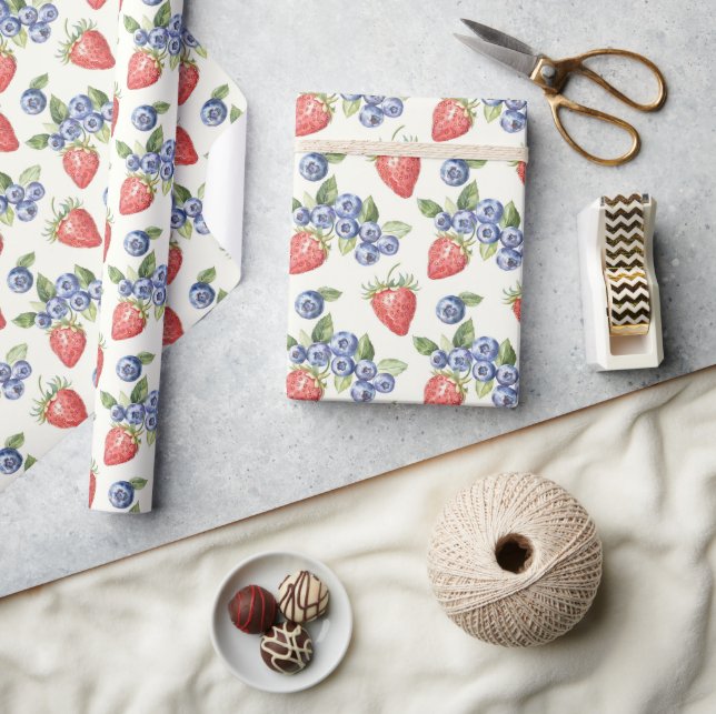 Papel De Presente Strawberries Blueberries Fruit (Artesanato)