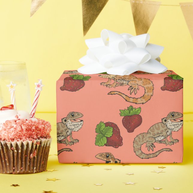 Papel De Presente Strawberry Beardie Dragon "MINE"! (Festa de aniversário)