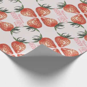 Papel De Presente Strawberry Berry Nome do Primeiro Aniversário