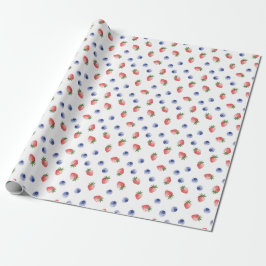 Papel De Presente Strawberry Blueberry Pattern Berry Sweet White