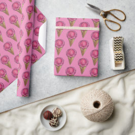 Papel De Presente Strawberry Pink Sorvete Waffle Cone Scoop