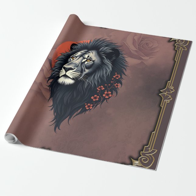 Papel De Presente Strength and delicacy united, a black lion (Desenrolado)