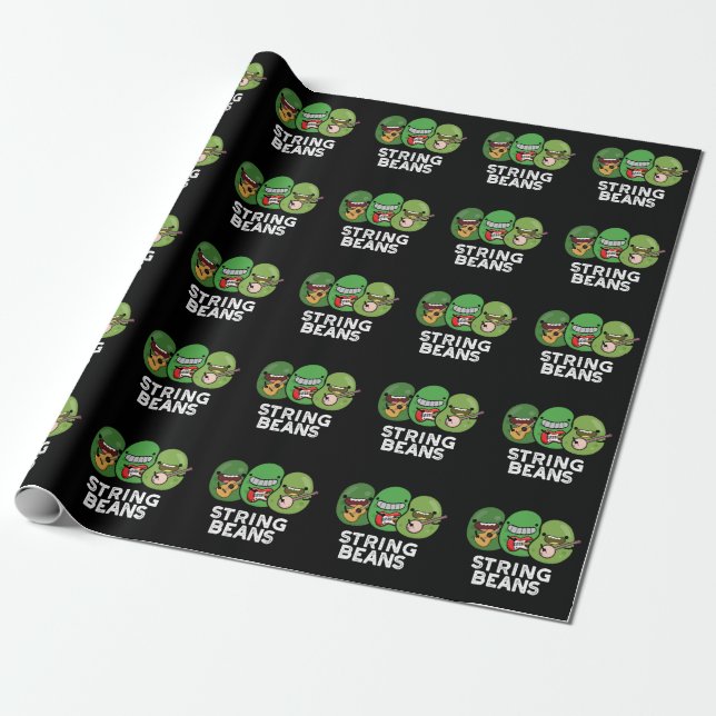 Papel De Presente String Beans Funny Vegetable Dark BG (Desenrolado)