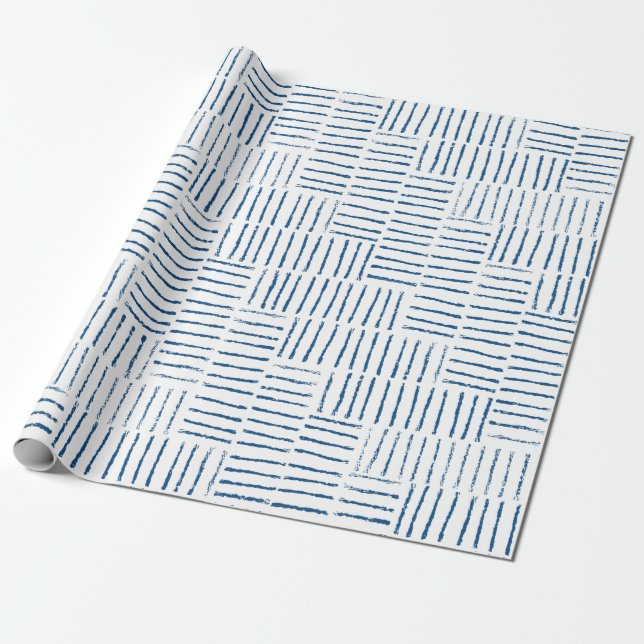 Papel De Presente String Herringbone - azul clássico (Desenrolado)