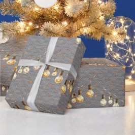 Papel De Presente String Luzes de Natal Neve Ouro