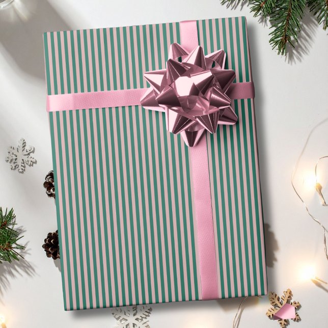 Papel De Presente Striped Emerald Green Rose Gold Christmas Holiday  (Criador carregado)