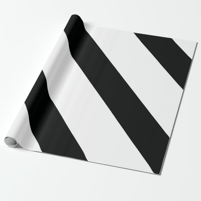 Papel De Presente Striped (Preto e Branco) | Diagonal) Qualquer Tama (Desenrolado)