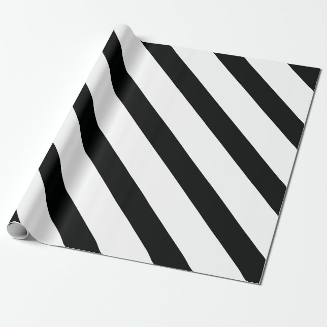 Papel De Presente Striped (Preto e Branco) | Diagonal) Qualquer Tama (Desenrolado)