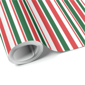 Papel De Presente Stripes brancas verdes vermelhas
