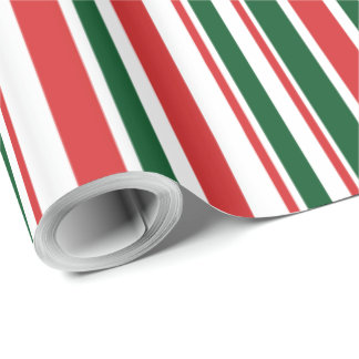 Papel De Presente Stripes brancas verdes vermelhas