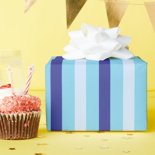 Papel De Presente Stripes Clássicas Negrito | Marinho Azul E Turques (Festa de aniversário)